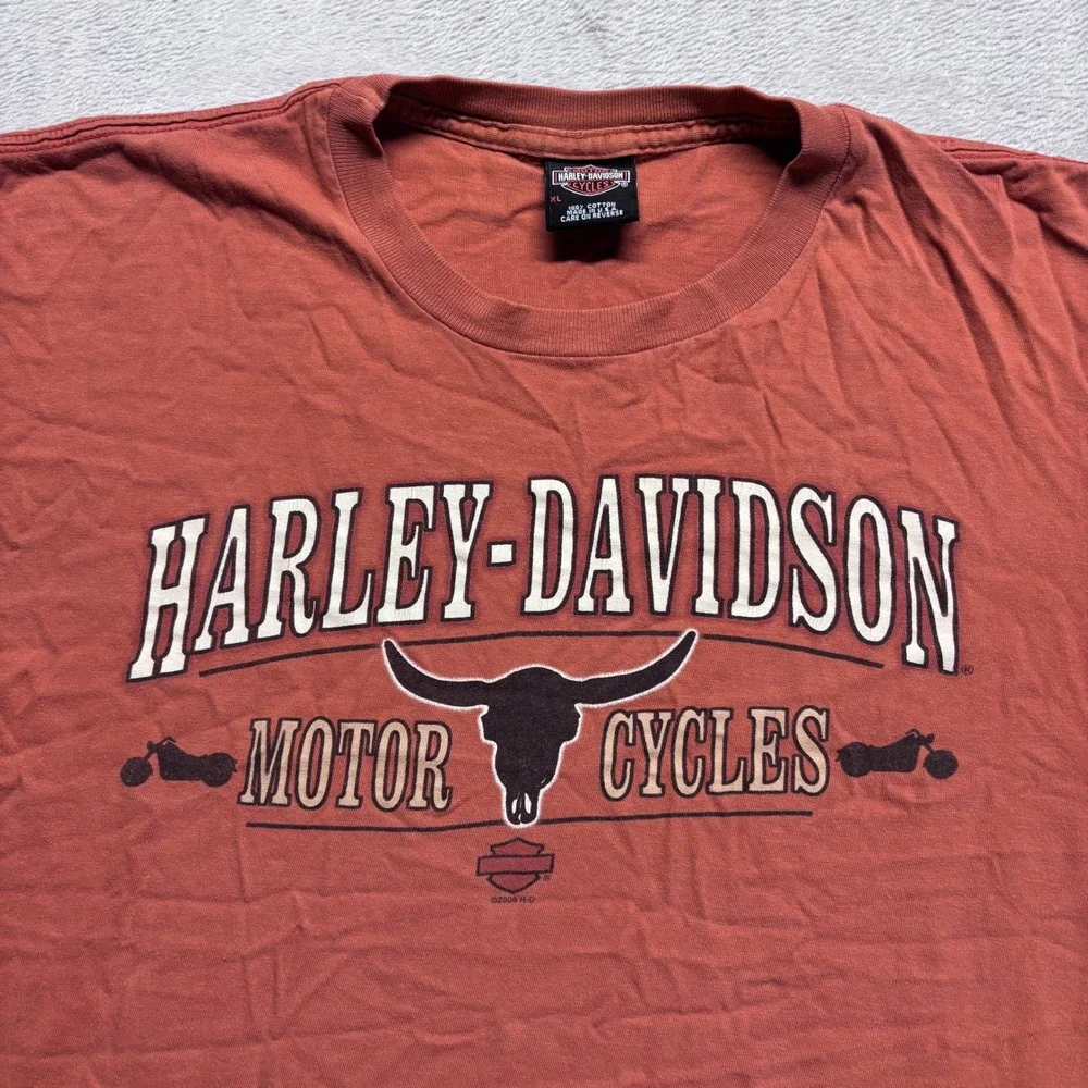 VTG Harley-Davidson Palm Beach Single Stitch T-Shirt Mens XL Orange Steer USA
